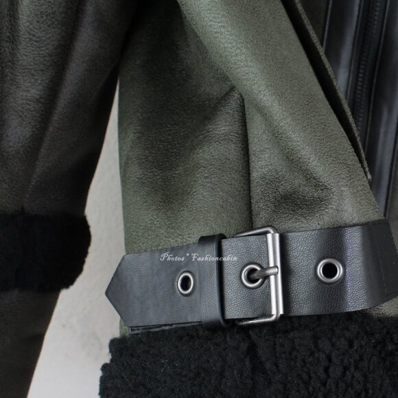 NEW Frye Women Water Resistant Faux Leather Shearling Aviator Jacket Coat -Large - Picture 11 of 16